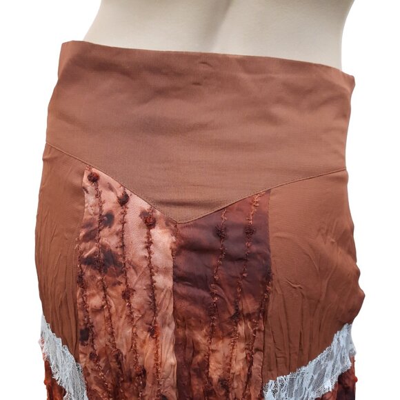 Vintage 90 Midi Skirt Boho Peasant Beaded Lace Trim Size S Fairy Grunge - Picture 9 of 10